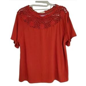 Women's She & Sho Deep Red Crochet Floral Blouse | Size Medium